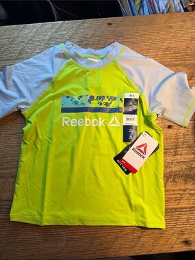 Reebok Neon Yellow and White Short Sleeve Swim Rashguard - Boys XS